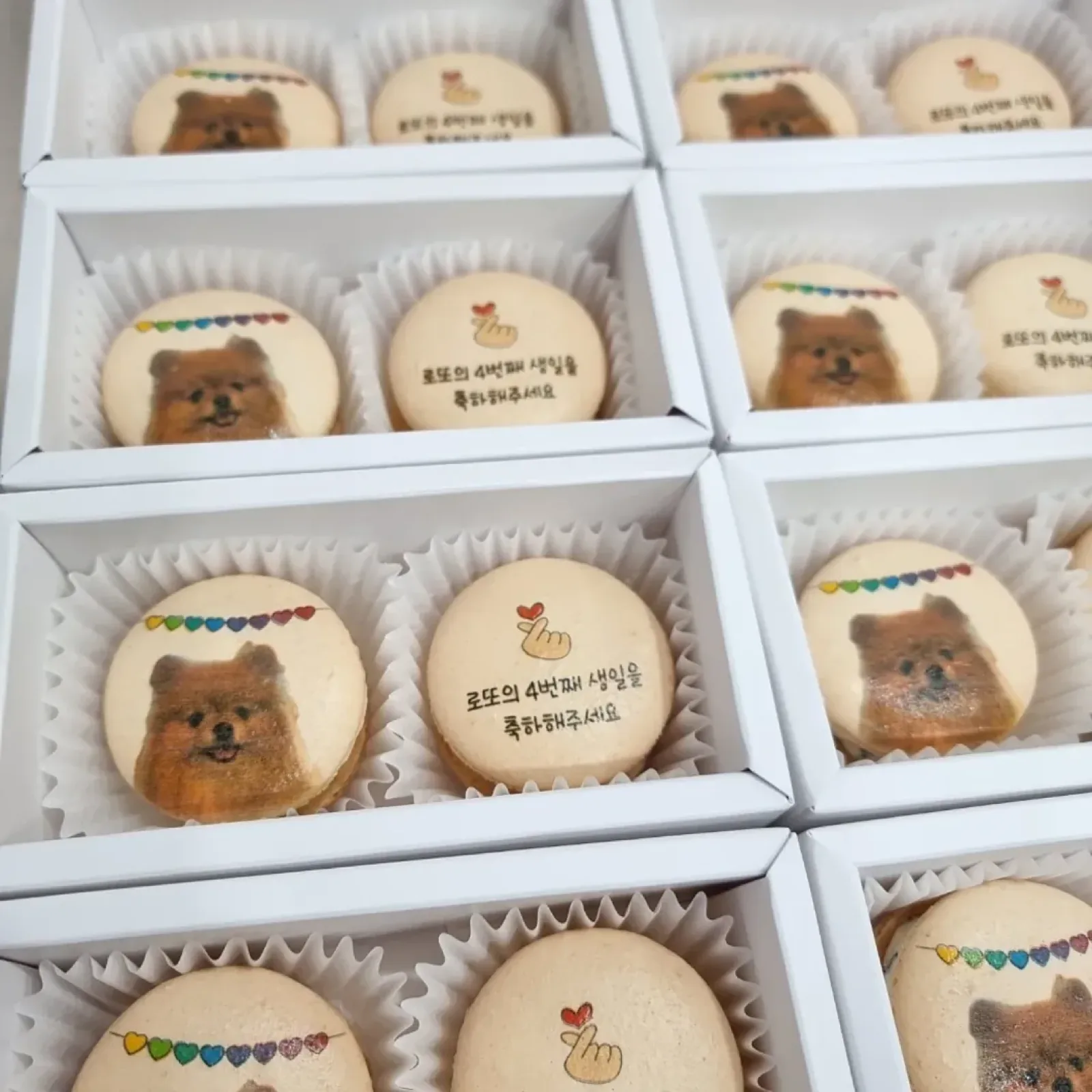 UNA Macaron ordering site hero with printed macarons